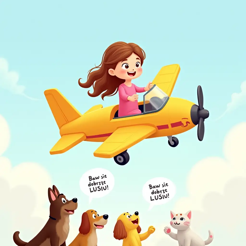 9YearOld-Girl-Flying-LEGO-Airplane-with-Animals-Waving-from-Below