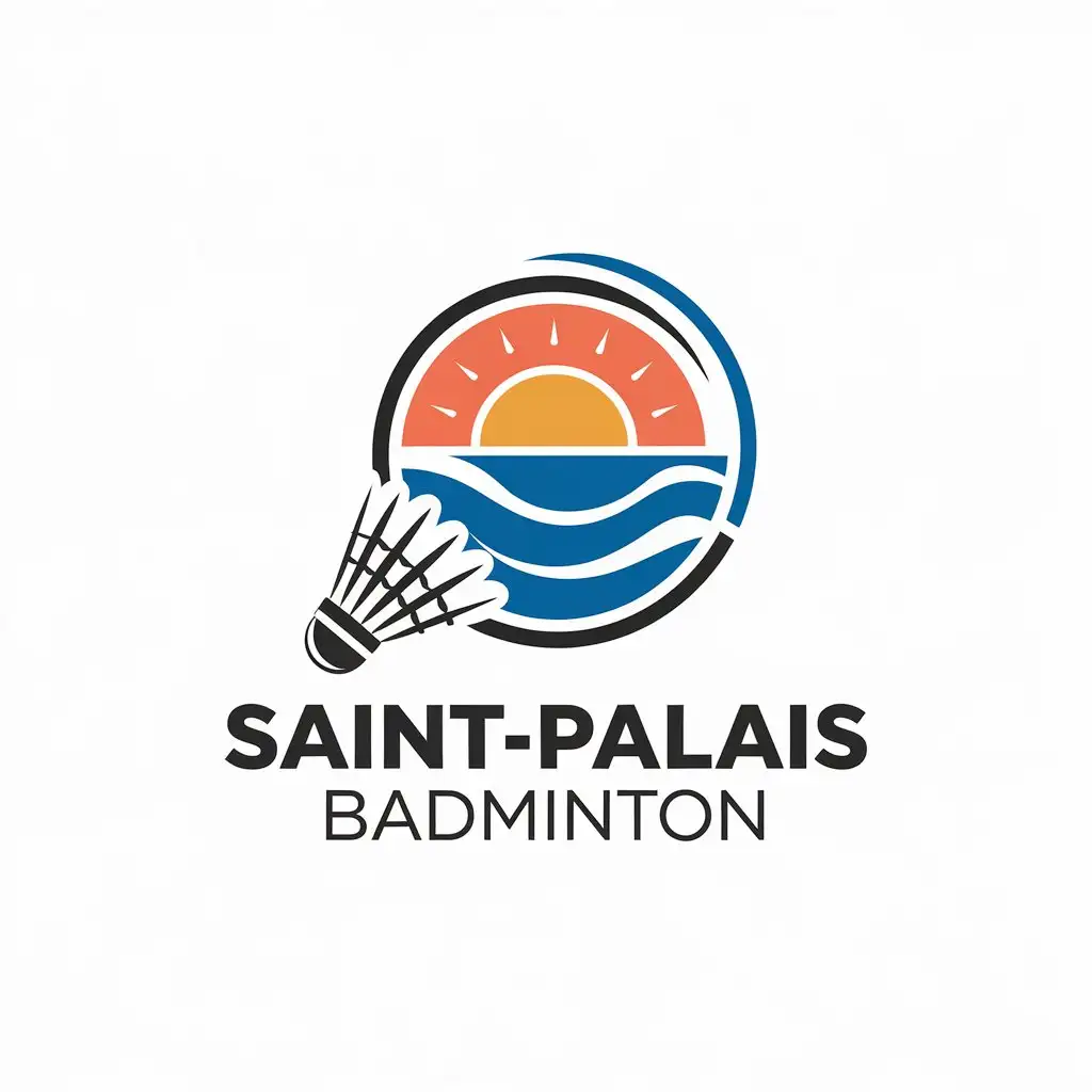 LOGO Design for SaintPalais Badminton Beach Sea Sun with Shuttlecock Theme