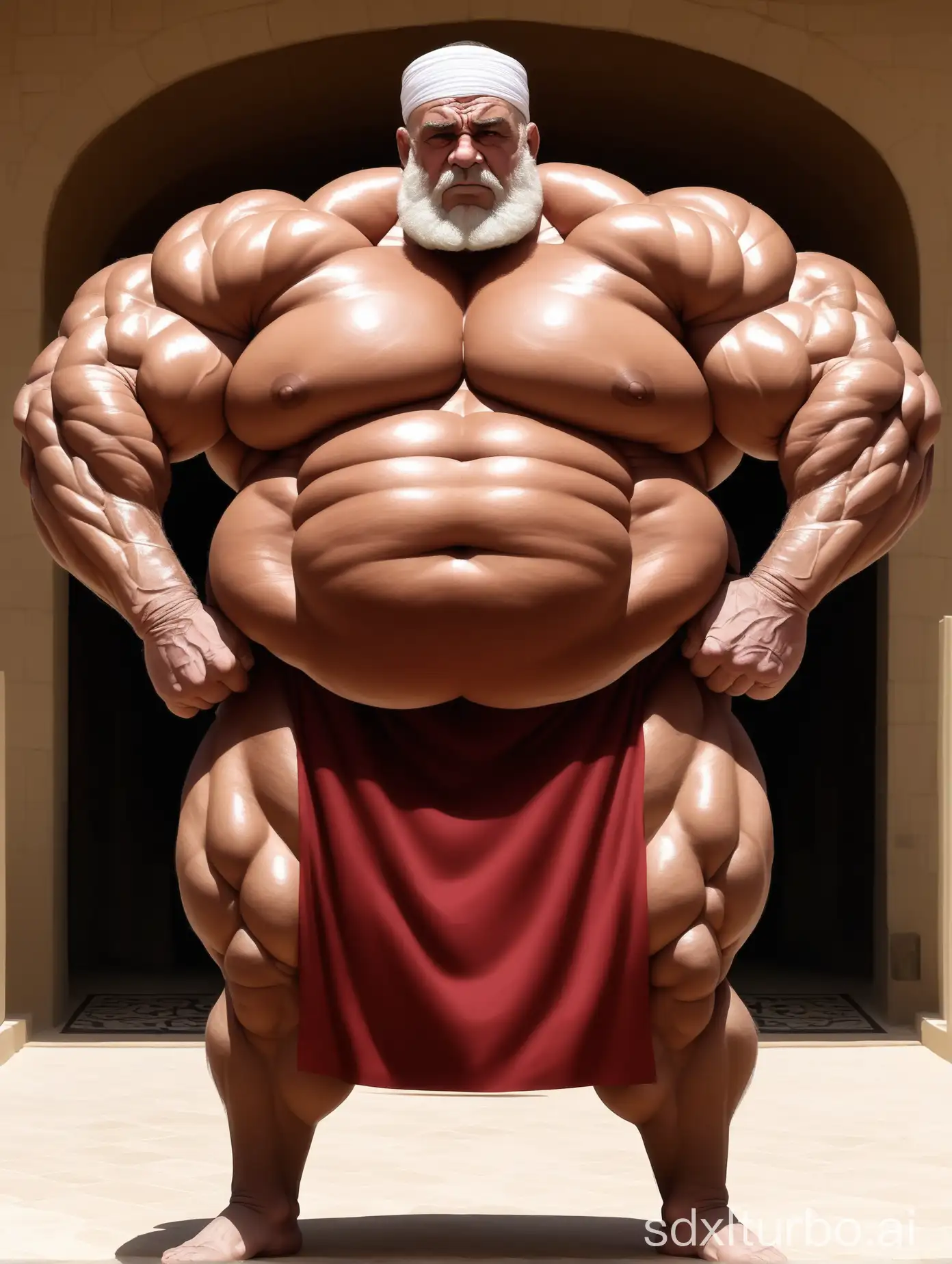 Massive-Muscular-Elderly-Man-in-Traditional-Arabic-Dress