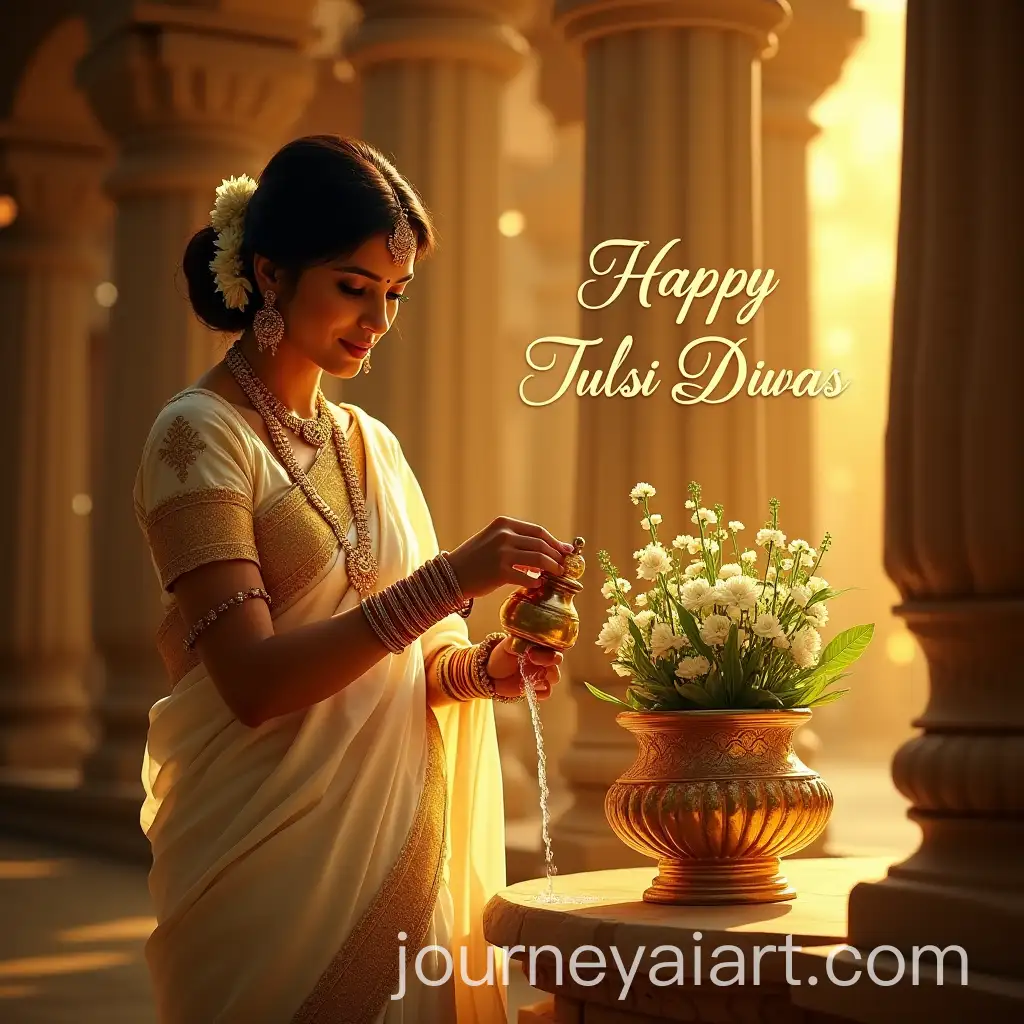 Indian-Woman-Performing-Tulsi-Puja-in-Traditional-Temple-Setting