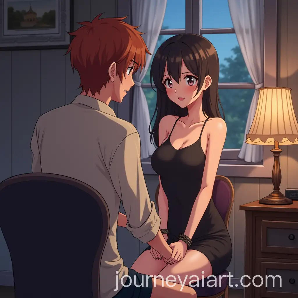 Anime-Scene-of-a-Captivating-Girl-Tied-to-a-Chair-with-a-Guy-Watching-TV