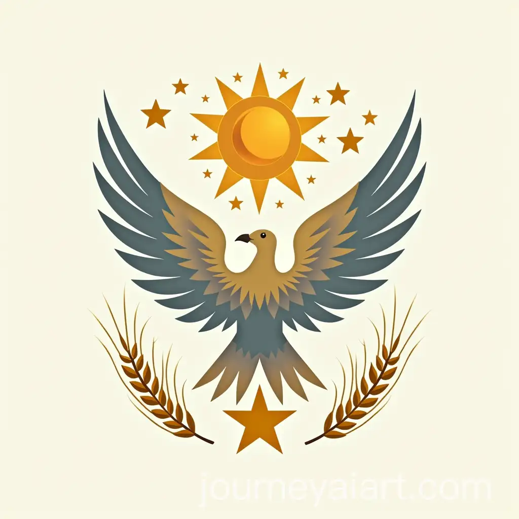 Heraldic-Crest-with-Sun-Bird-Wings-and-Oak-Leaves