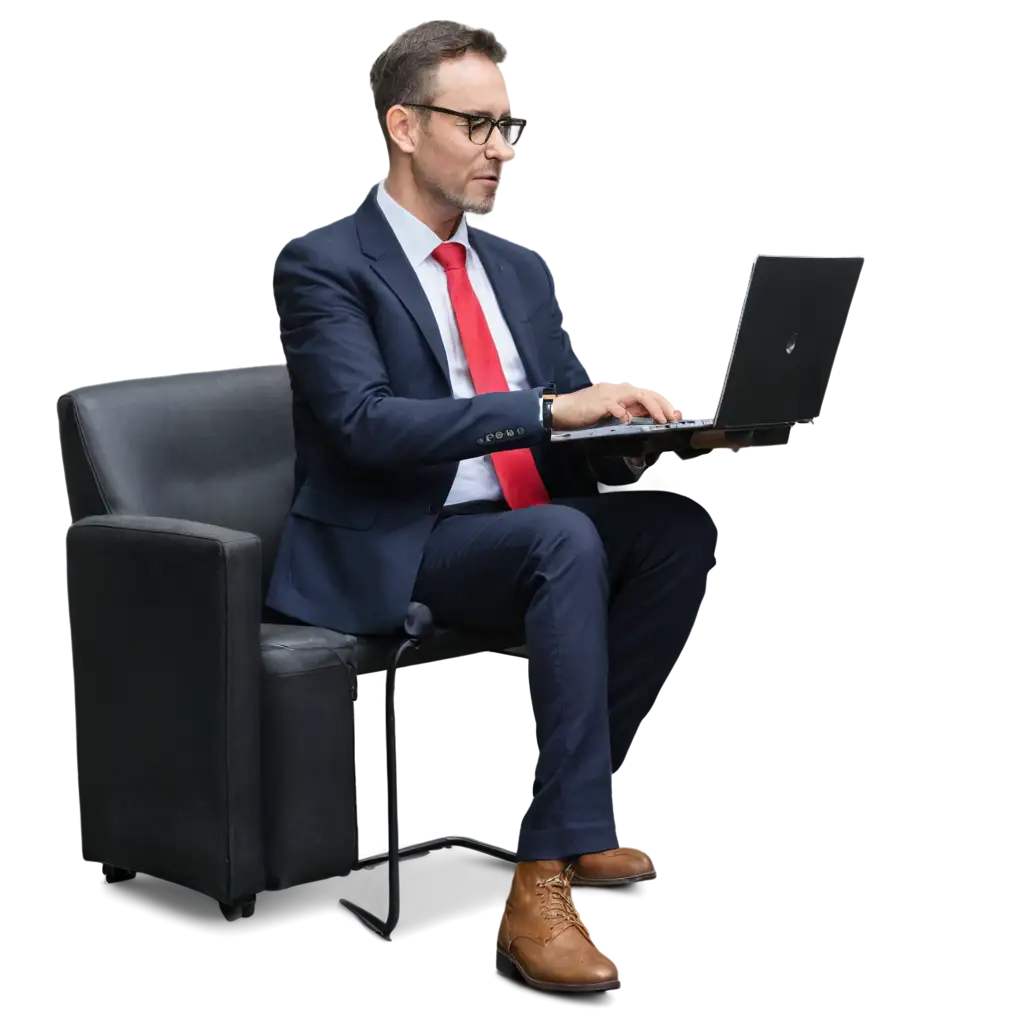 a corporate man sitting on the chair with typing laptop