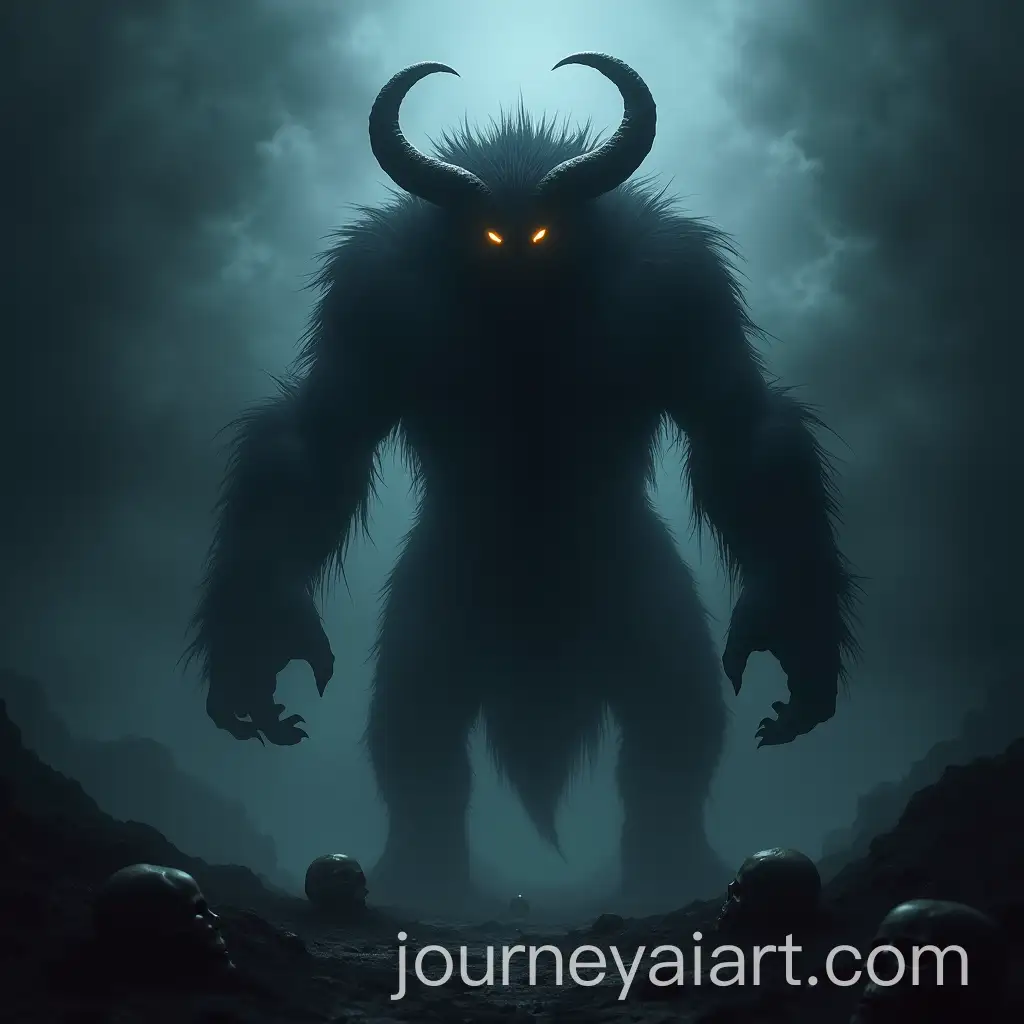 Massive-Shadowy-Beast-in-a-Foggy-Ominous-Forest-with-Glowing-Eyes-and-Curved-Horns