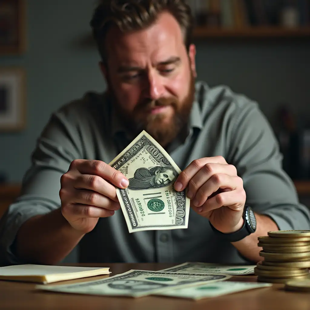 A man pulling dollar