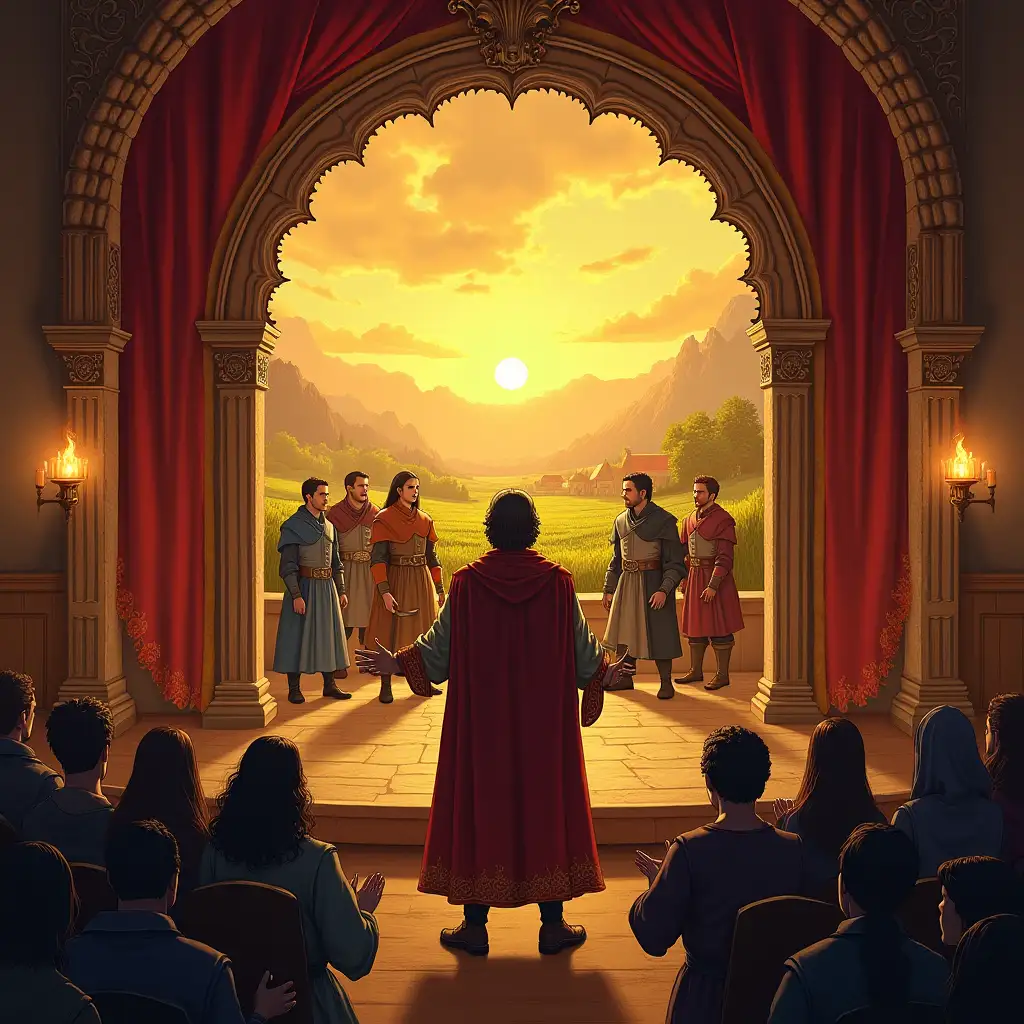 Medieval-Theater-Performance-with-Heroes-and-Applauding-Audience