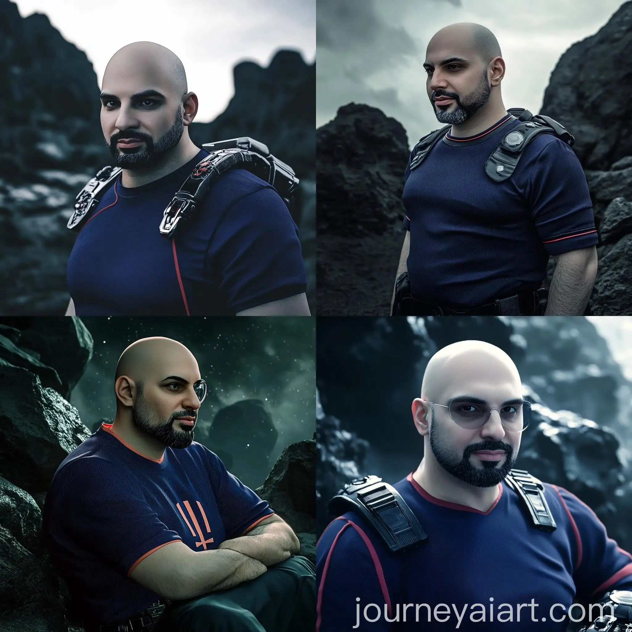 Space-Marine-in-Combat-Suit-with-Protective-Glass-on-Rocky-Alien-Planet