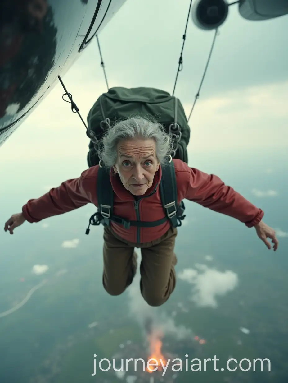 Determined-Slavic-GrandmotherAI-Art-Prompt-Expansion-Skydiving-with-Parachute-as-Plane-Explodes