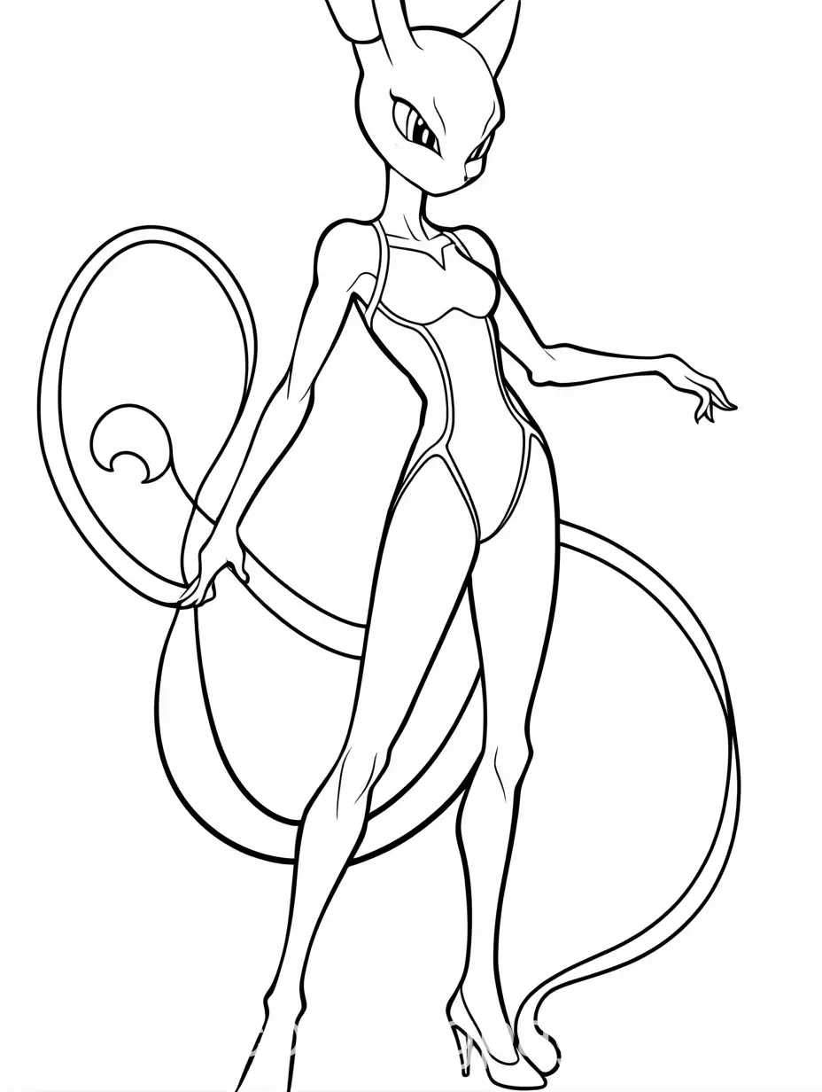 Mewtwo-Pokmon-in-Bodycon-Dress-and-Heels-Coloring-Page