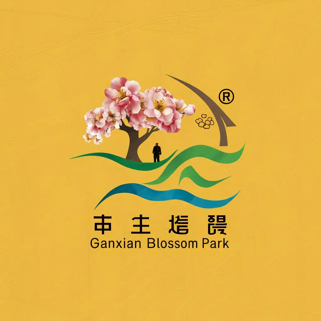 a vector logo design,with the text "Ganxian Cherry Blossom Park", main symbol:*Design Overview**
   - 1.1 Introduce the aims and objectives of Ganxian Cherry Blossom Park
   - 1.2 Briefly describe the core elements of logo design: cherry blossoms, people, trees,
**Cherry Blossom Element Design**
   - 2.1 Reasons for choosing cherry blossoms as a representative species
   - 2.2 Design details of the image of cherry blossoms
   - 2.3 The symbolism of cherry blossoms in the logo
**Ganjiang Element Design**
   - 3.1 Reasons for the choice of Ganjiang elements
   - 3.2 Design of the shape of the Gan River
   - 3.3 The meaning of Ganjiang in the LOGO
**Overall layout and color**
   - 5.1 Layout of cherry blossoms, Ganjiang, and logos
   - 5.2 Color choice and its symbolism
   - 5.3 Harmony of layout and color
**Design Meaning and Communication**
   - 6.1 Explain the deep meaning of logo design
   - 6.2 Analyze how the logo conveys the concept of the Jiayan Conservation Association
   - 6.3 Uniqueness and innovation of logo design
**Conclusion**
   - 7.1 Summarize the main features and highlights of the logo design
   - 7.2 Emphasize the importance of the logo to the image of the Jiayan Conservation Association
   - 7.3 Foresee the role of the logo in future publicity and protection activities,Moderate,clear background