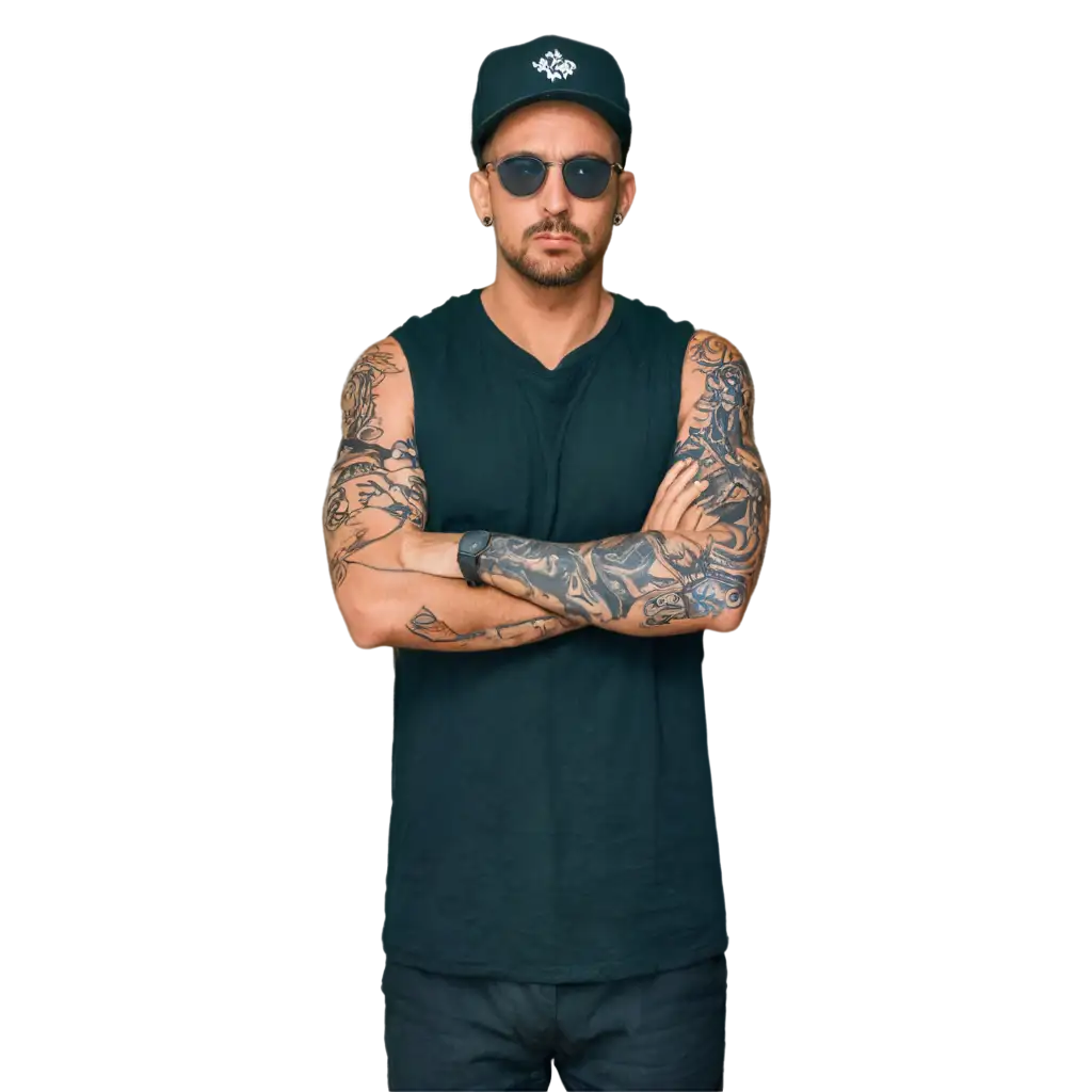 Sad-Man-with-Crossed-Arms-in-Reversed-Cap-and-Black-Sunglasses-PNG-Image-Perfect-for-Various-Creative-Uses