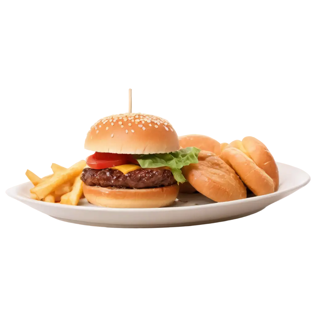 Delicious-Hot-Burger-and-Buns-on-a-Plate-PNG-HighQuality-Image-for-Culinary-Use