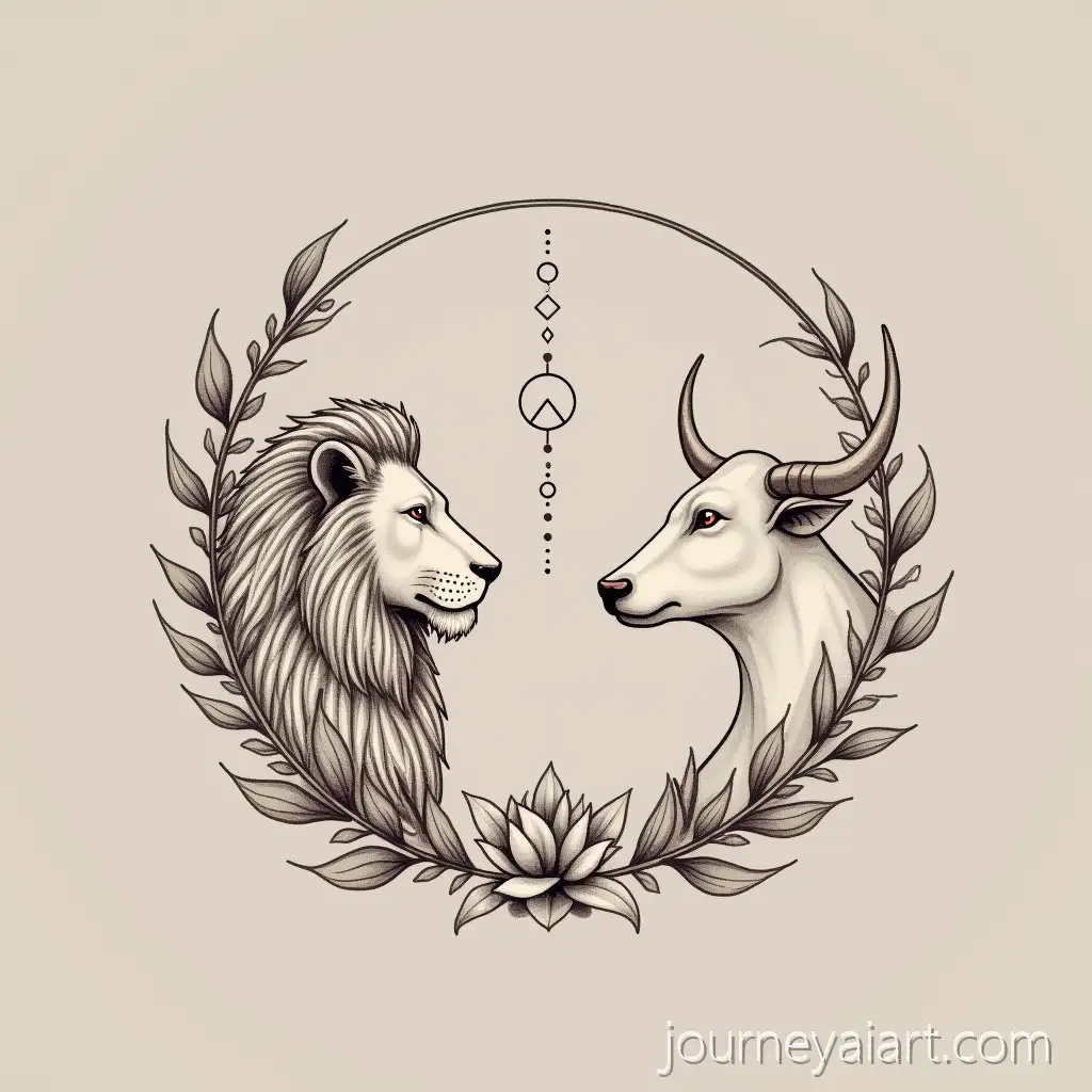 Minimalist-Botanical-Lion-and-Ox-Tattoo-with-Zodiac-Leo-Glyph
