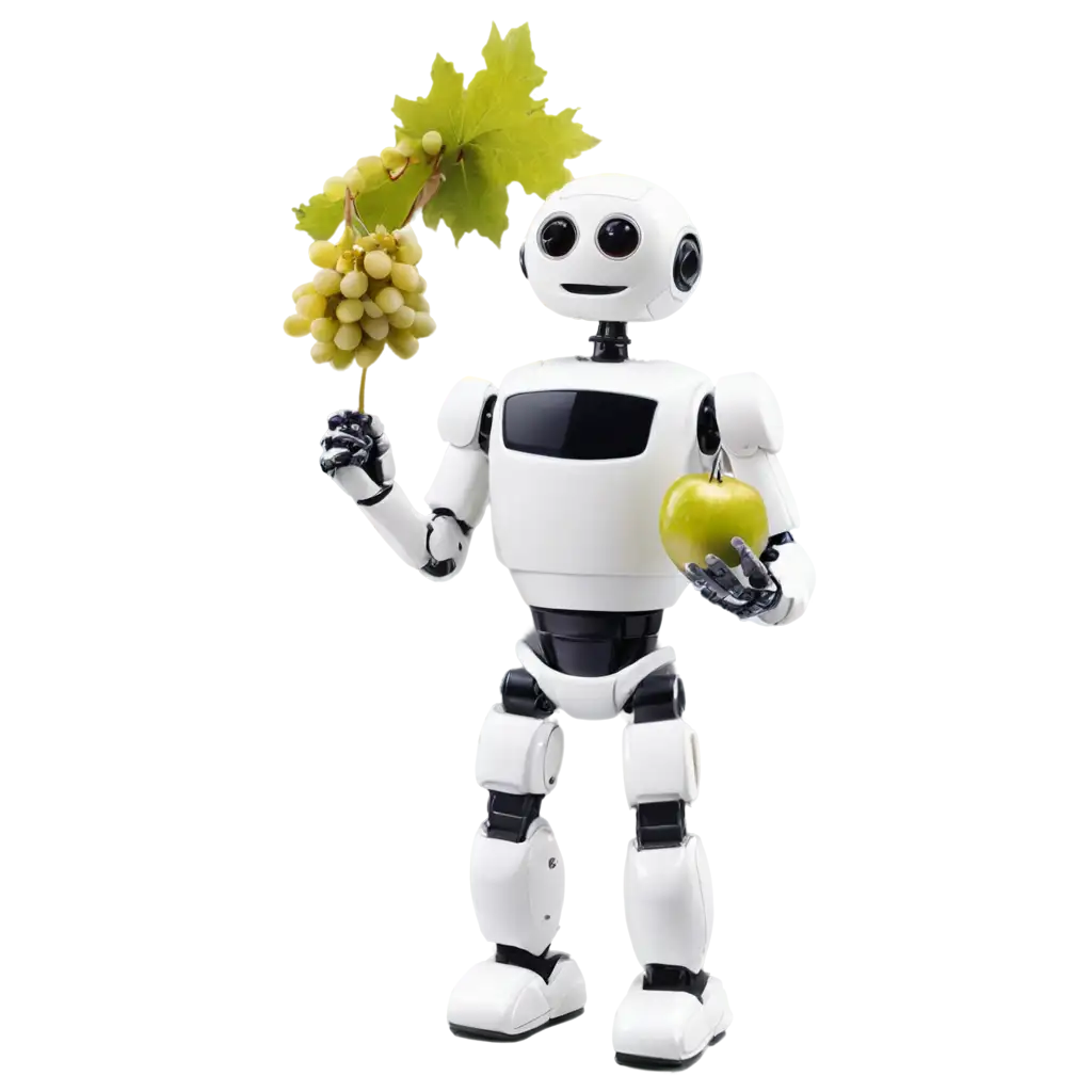 Anthropomorphic-Robot-Holding-a-Grape-PNG-Image-Modern-Tech-Illustration