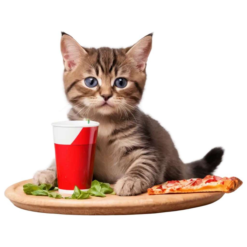 Exhausted-Cute-Kitten-Drinking-Soda-PNG-Image-with-Cheese-Pizza-Adorable-Feline-Enjoying-a-Refreshing-Beverage