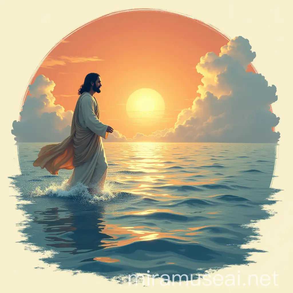 Inspirational TShirt Design of Jesus Walking on Water