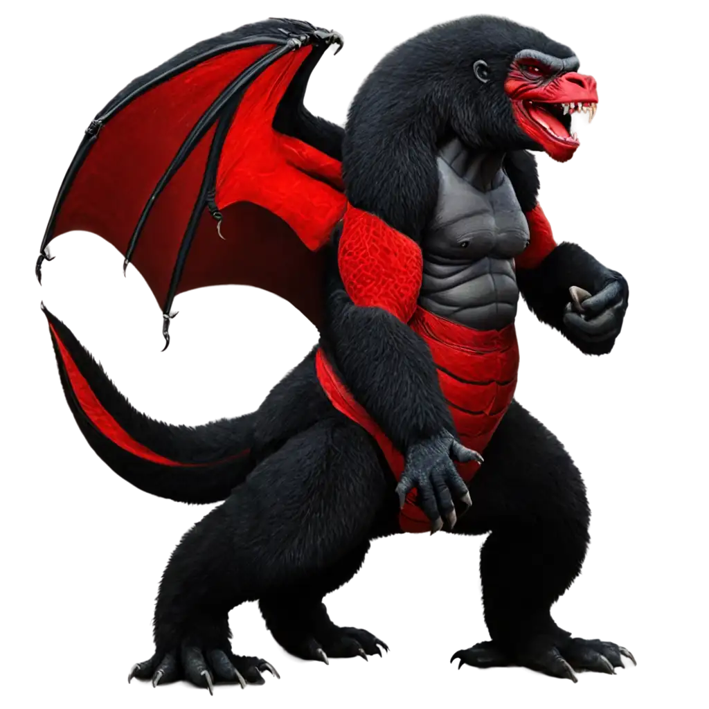 Red-and-Black-Dragon-Mixed-with-Gorilla-PNG-Image-Captivating-Fantasy-Art