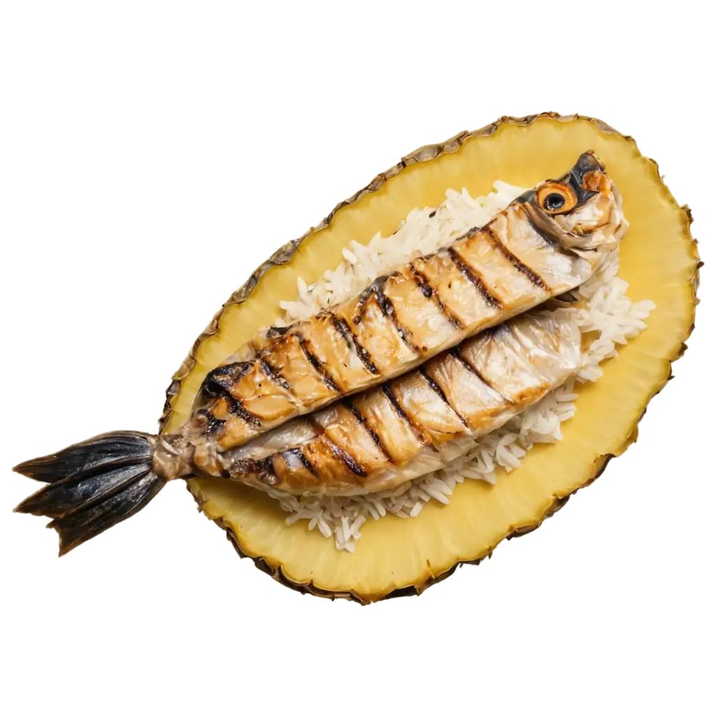 Grilled-Catfish-with-Rice-Paper-on-Pineapple-Plate-Enhanced-PNG-Image