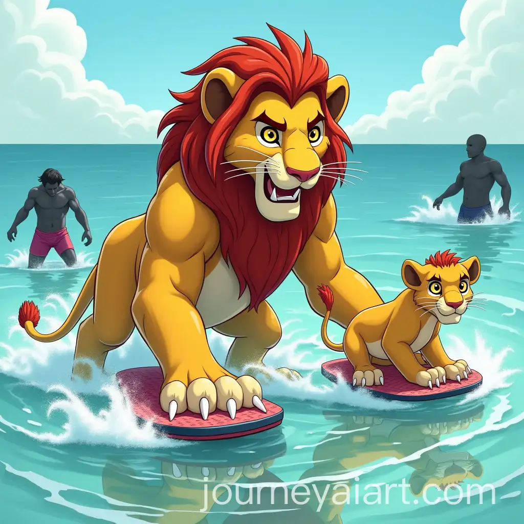 Protective-Lioness-Guarding-Cub-in-Ocean-with-Surreal-Style