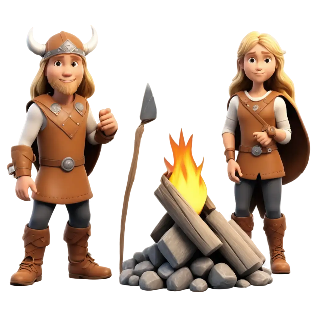 3D-PNG-Image-of-a-LongHaired-Blond-Viking-Boy-by-a-Campfire-Perfect-for-Digital-Art-and-Design