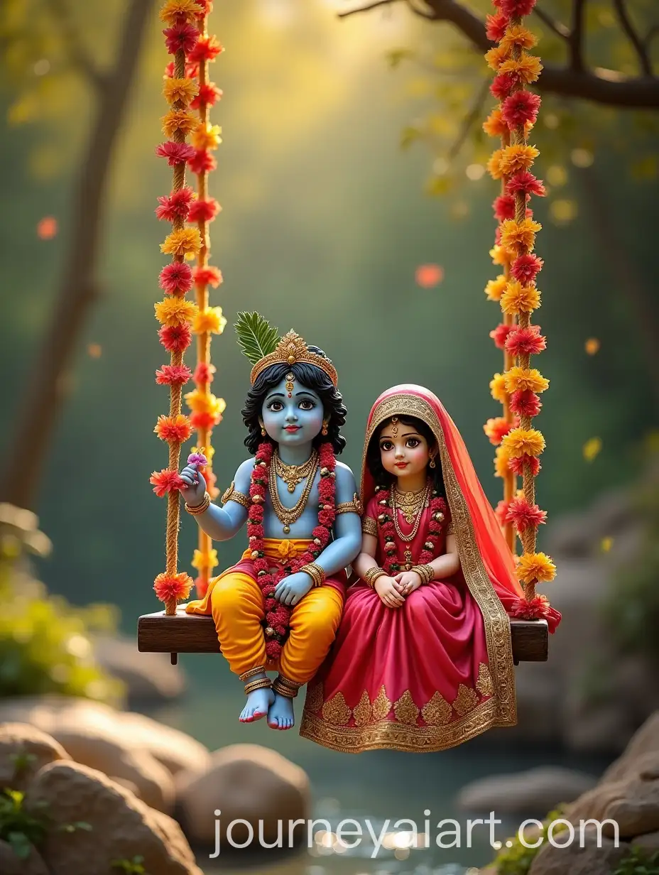 Shri-Krishna-and-Radha-Ji-on-a-Beautifully-Decorated-Jhula-Swing