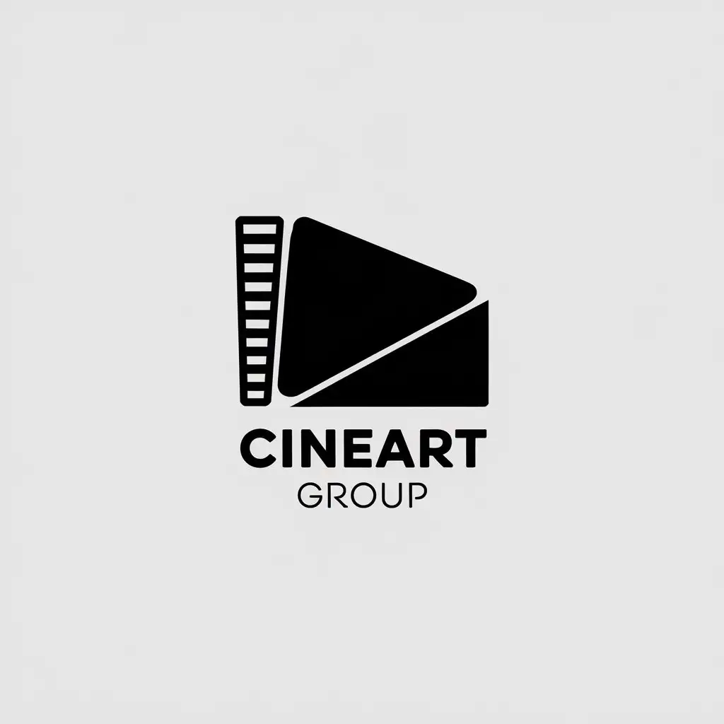 a vector logo design,with the text "CINEART GROUP", main symbol:Cinema poster in black background,Minimalistic,be used in KINO industry,clear background