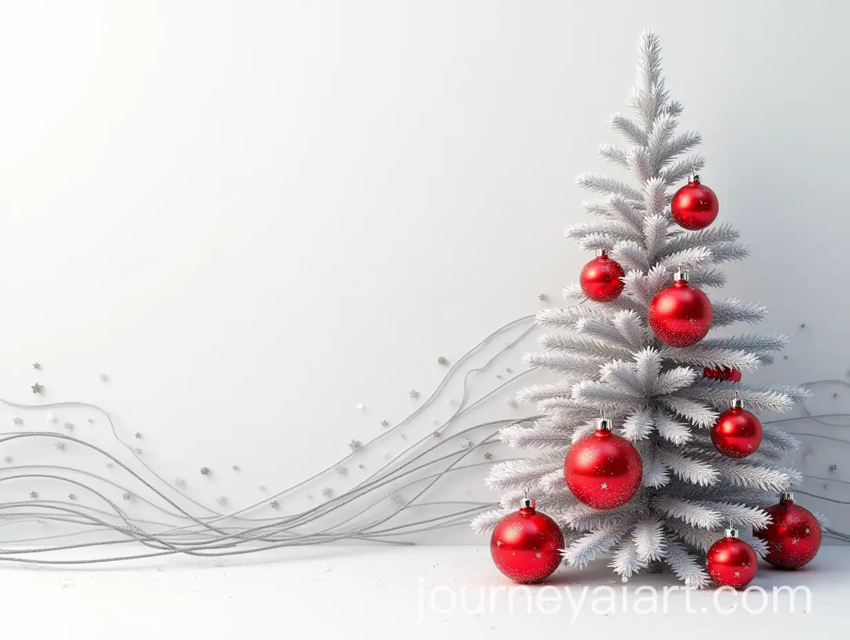 3D-Rendered-Silver-Fir-Tree-with-Red-Sparkling-Balls-and-Abstract-Background