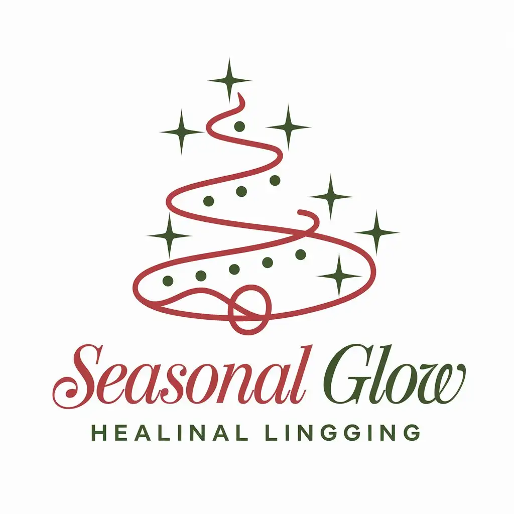 LOGO Design for Seasonal GLOW Festive Holiday Theme with Red Spiral Christmas Tree Green Ornaments and Ice Cream Cone Holding Girl