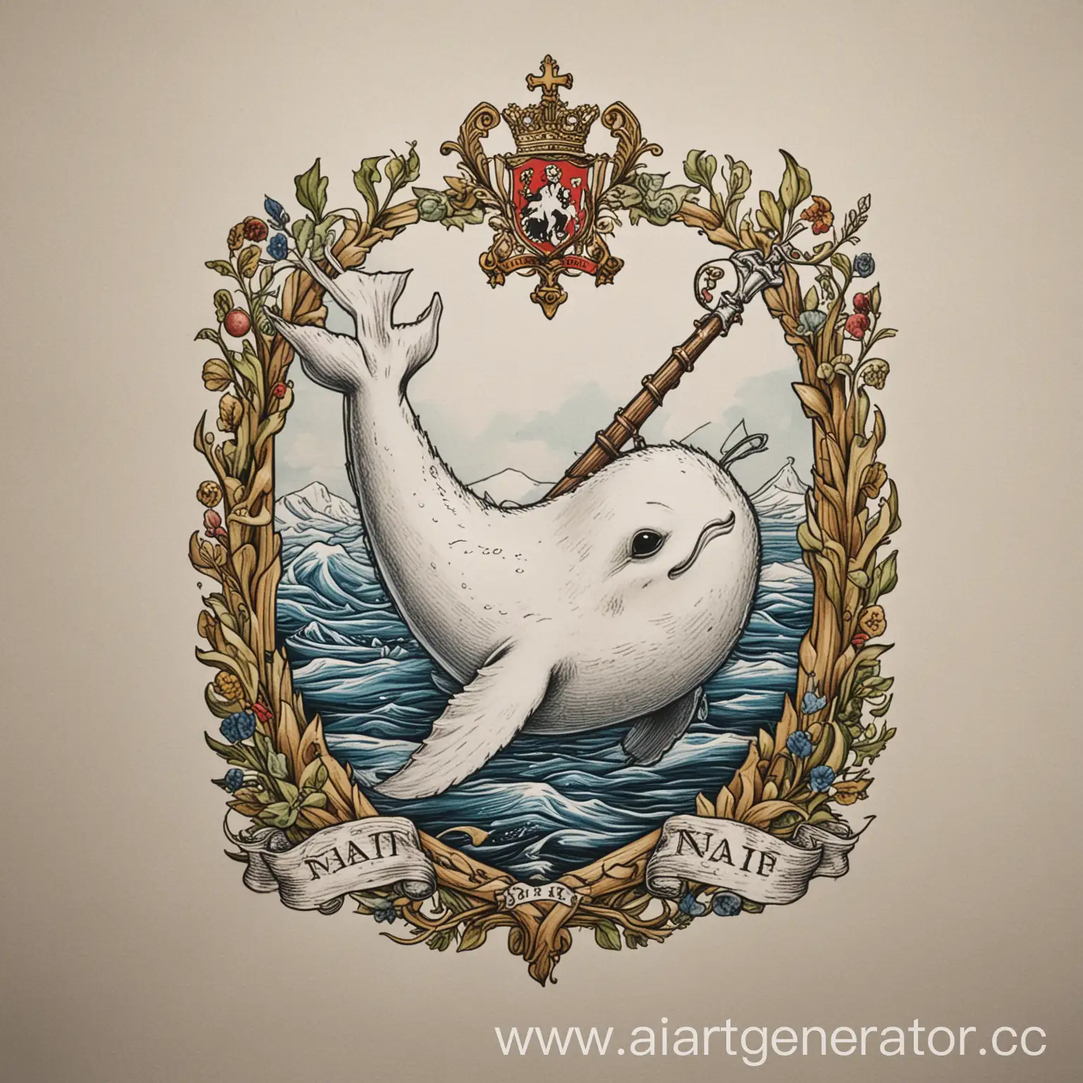 Coat-of-Arms-Design-Featuring-a-Majestic-White-Narwhal