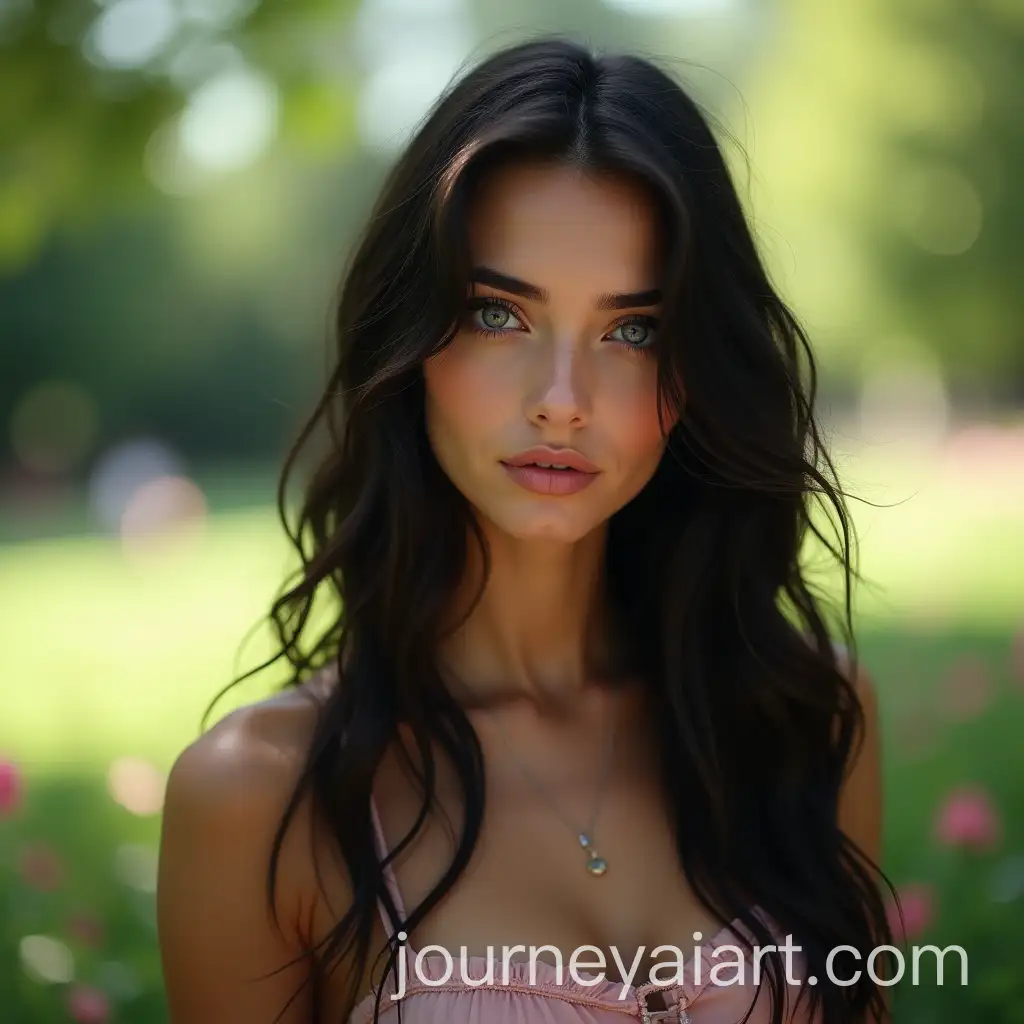 European-Woman-with-Black-Hair-and-Blue-Eyes-in-Lush-Park-Setting