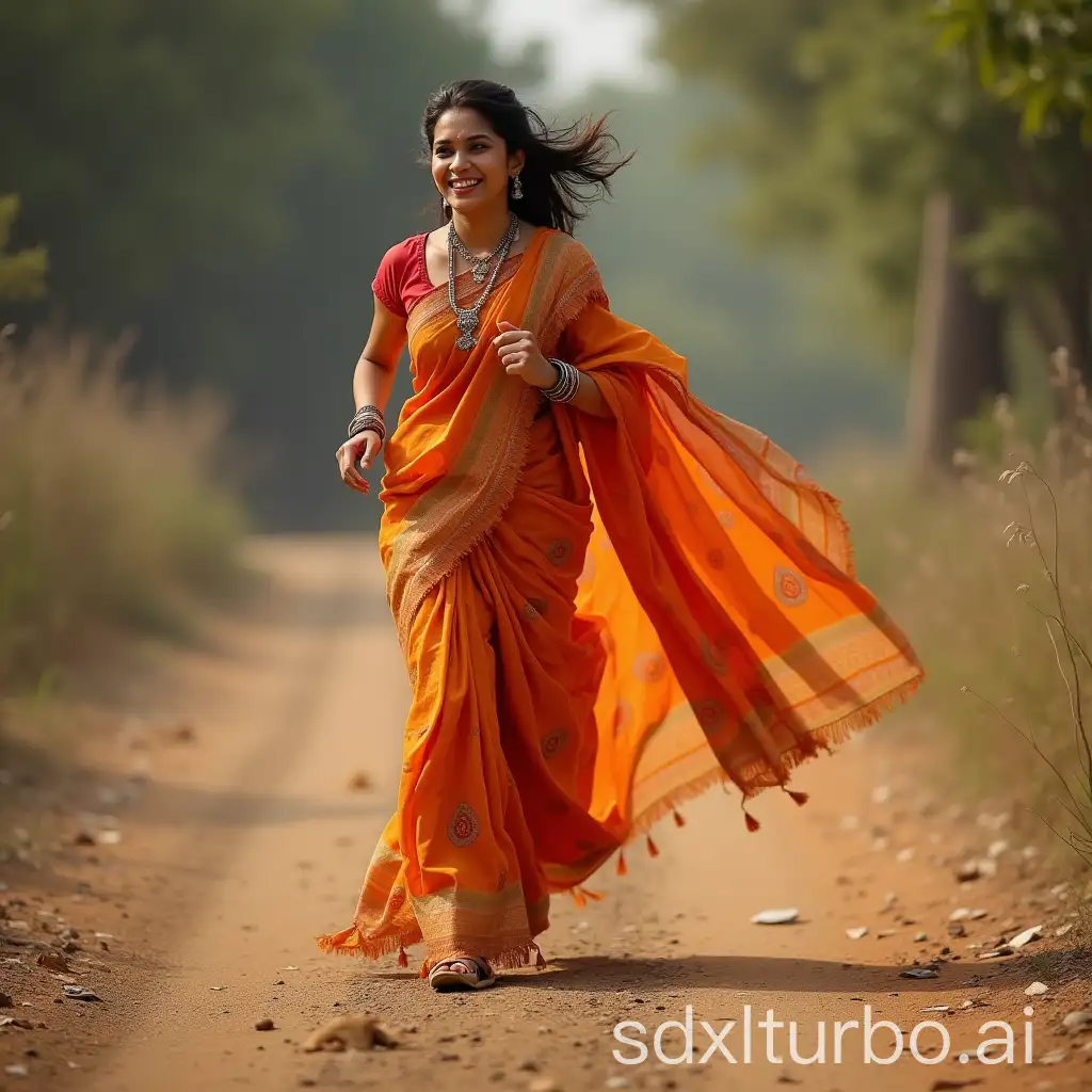 Indian-Woman-in-Saree-Running