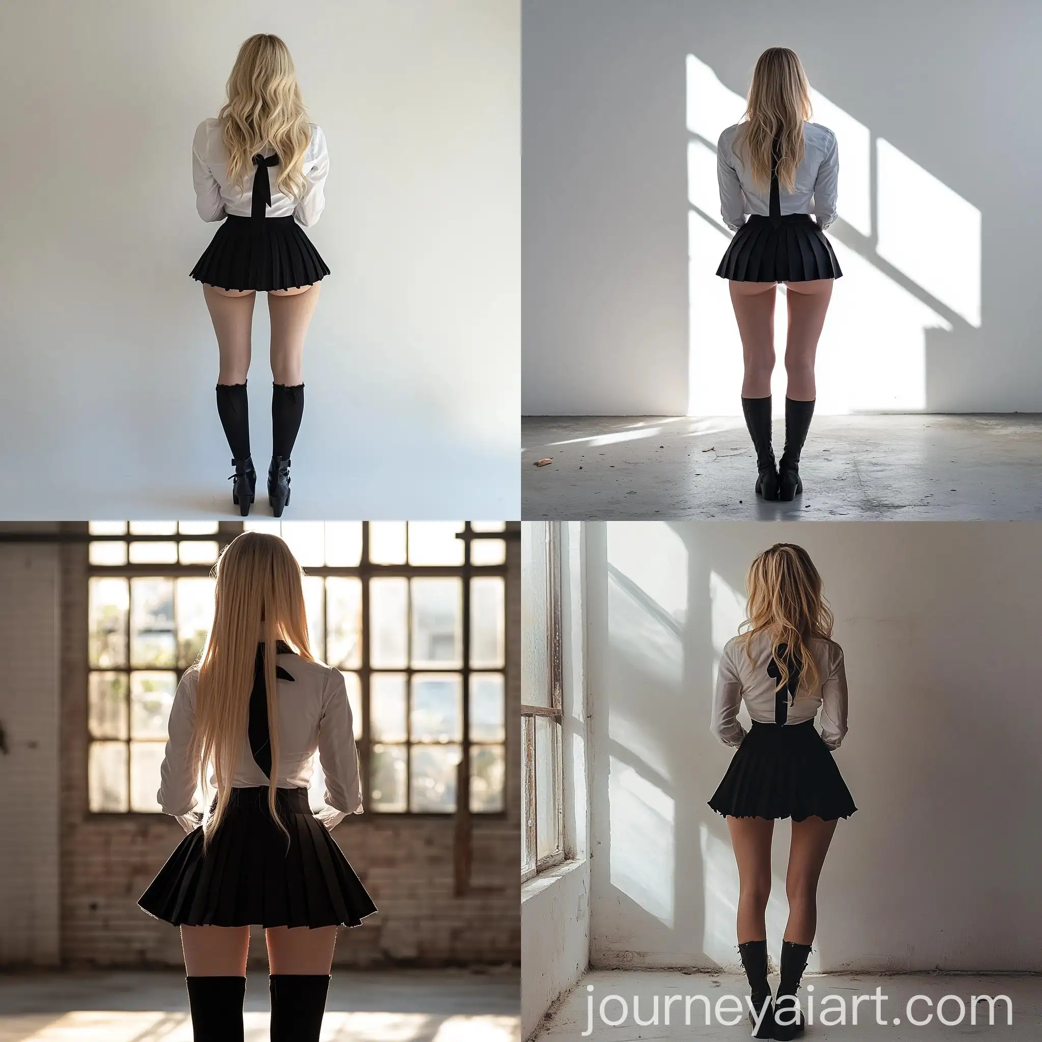 Blonde-Woman-in-School-Girl-Uniform-at-Photography-Studio