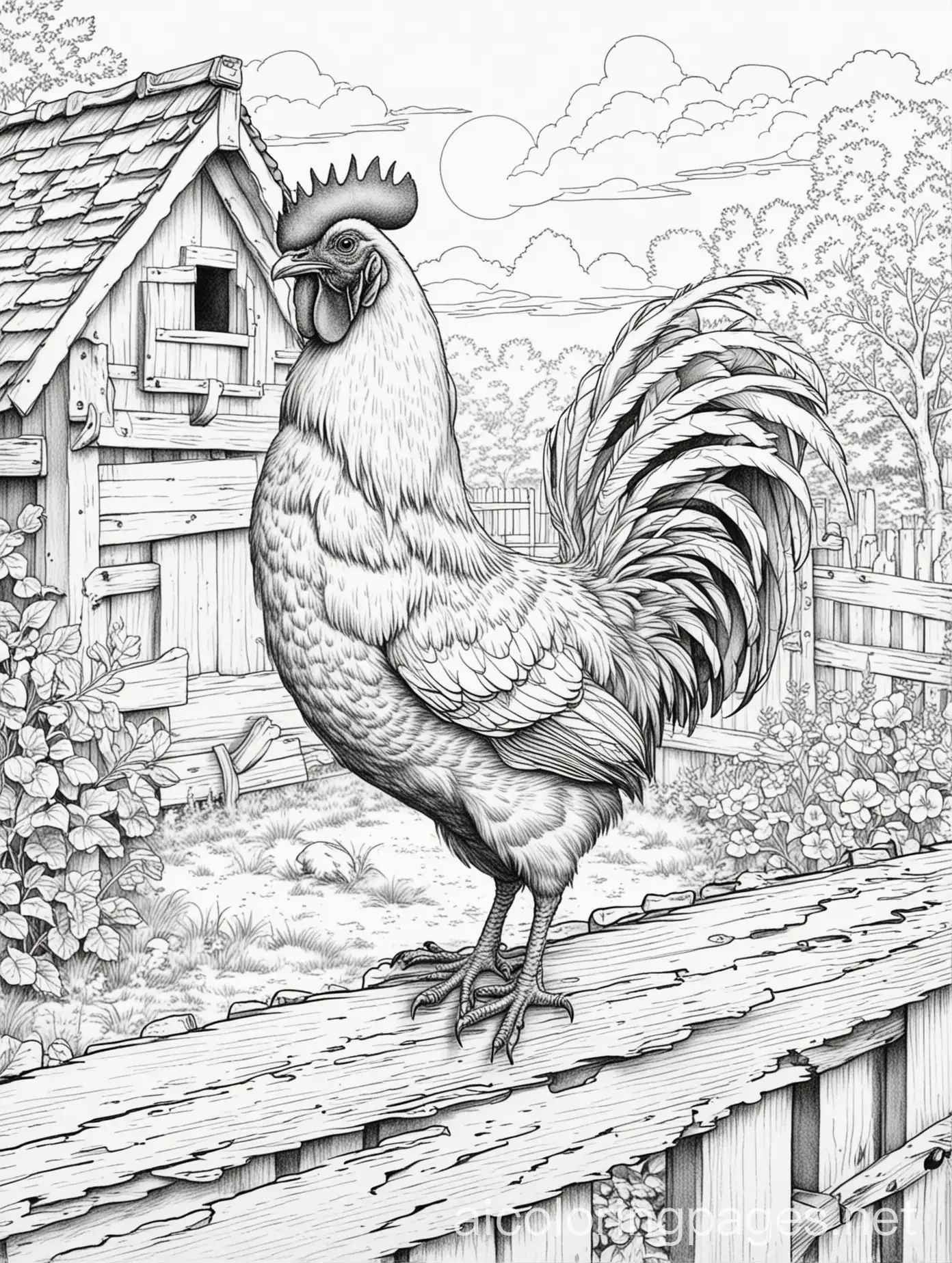 Rooster-Standing-Proudly-on-a-Chicken-Coop