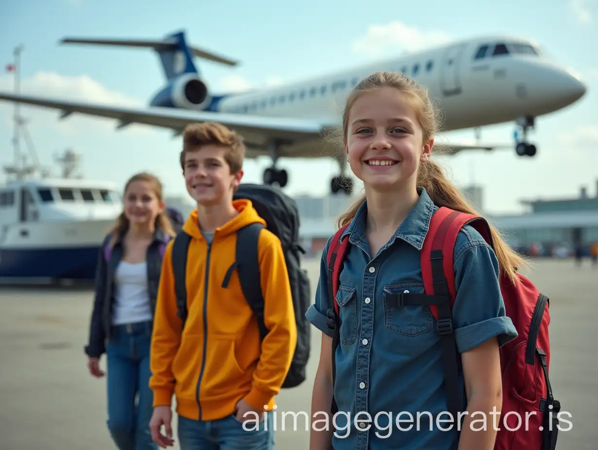 Young-Travelers-with-Backpacks-near-Airplane-and-Boat