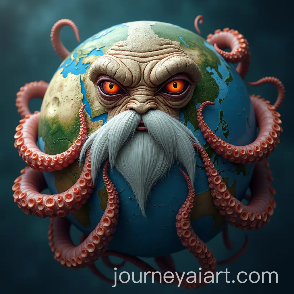 Octopus-with-Evil-Eyes-and-White-Beard-Hugging-the-Earth-Globe