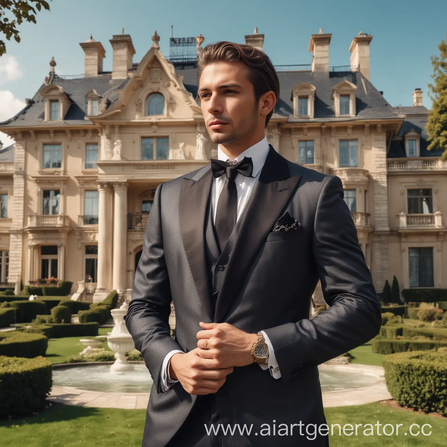 Wealthy-Businessman-in-Elegant-Suit-with-Luxurious-Mansion