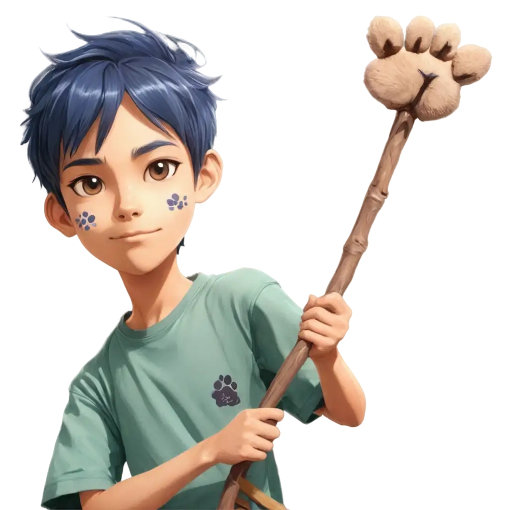 Anime-Boy-with-Dog-Paw-Tattoos-PNG-Image-Blue-Powers-and-Stick-Illustration