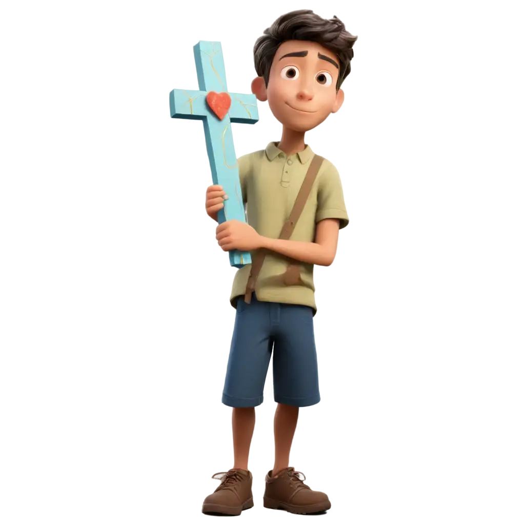 Disney-Pixar-Style-Boy-Holding-a-Cross-PNG-Image