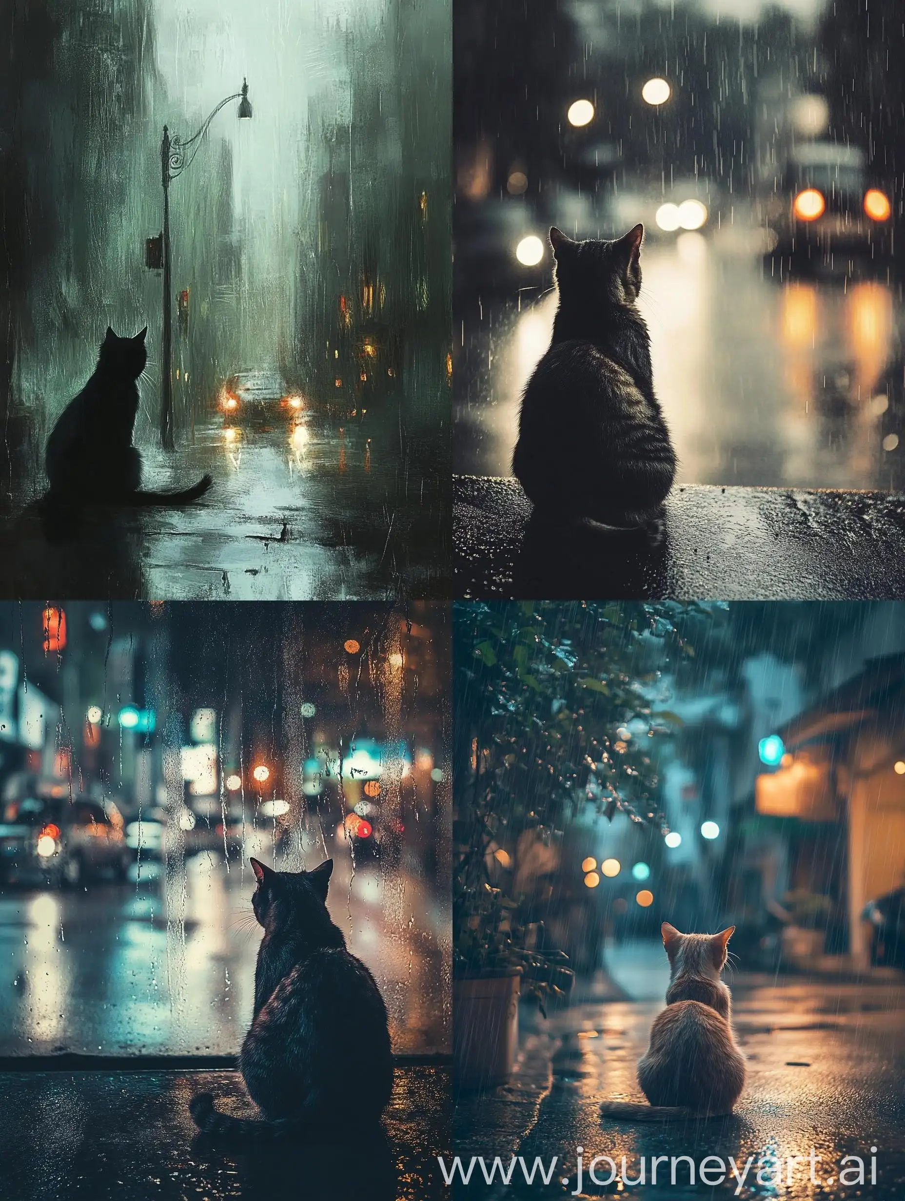 Lonely-Cat-Sitting-in-Rainy-Street-Scene