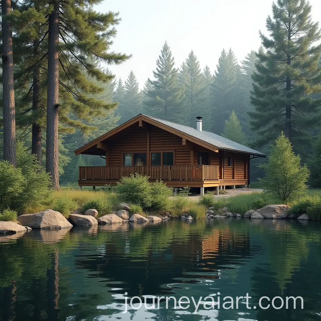 Wooden-Chalet-by-Lake-with-Pine-Forest-Surroundings