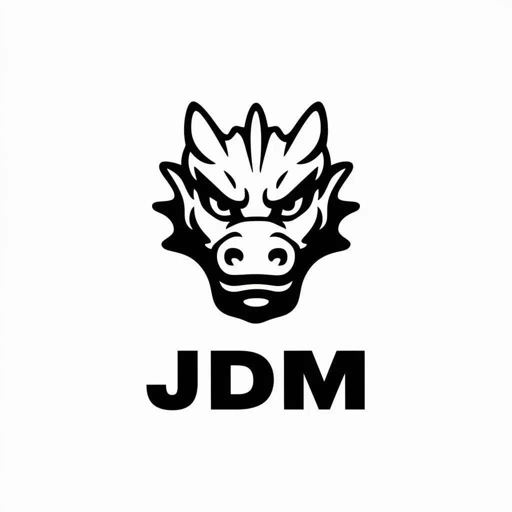 LOGO Design for JDM 3D Dragon Face in Black and White