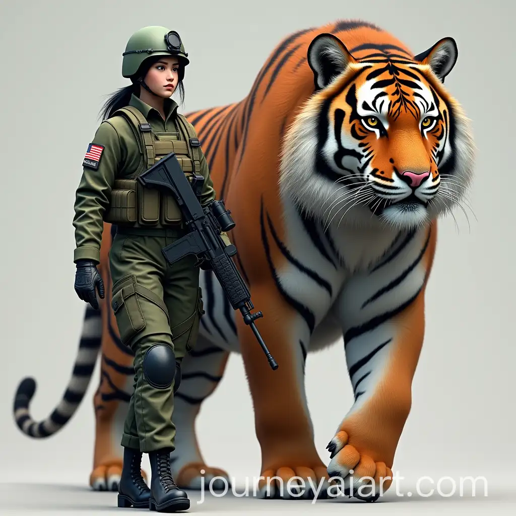 Malaysian-Female-Special-Forces-Soldier-with-Giant-Malayan-Tiger-in-Tactical-Combat-Stance