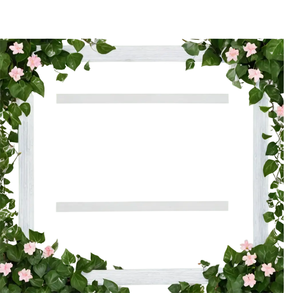 PNG-Image-of-Frame-with-Ivy-and-Picket-Fence-with-Pink-and-White-Flowers