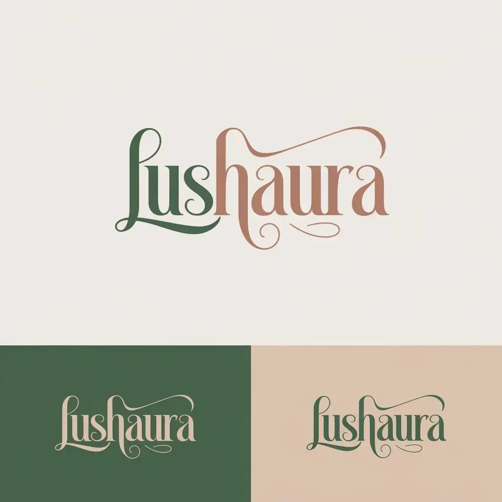 LOGO Design for LushAura Elegant Script with Green Brown Beige Color Palette on Clear Background