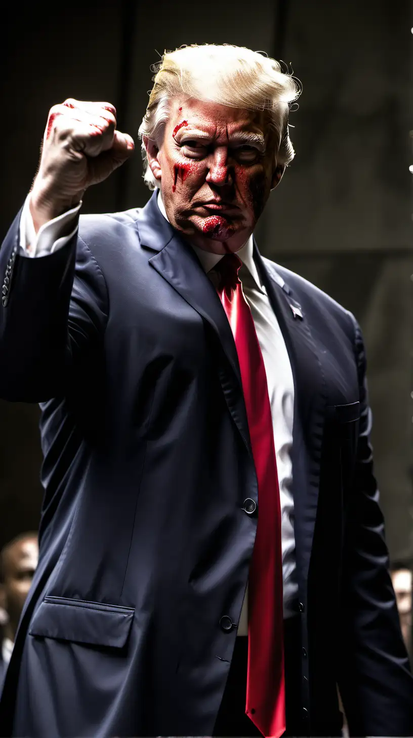 Defiant Donald Trump with Raised Fist and Bleeding Ear