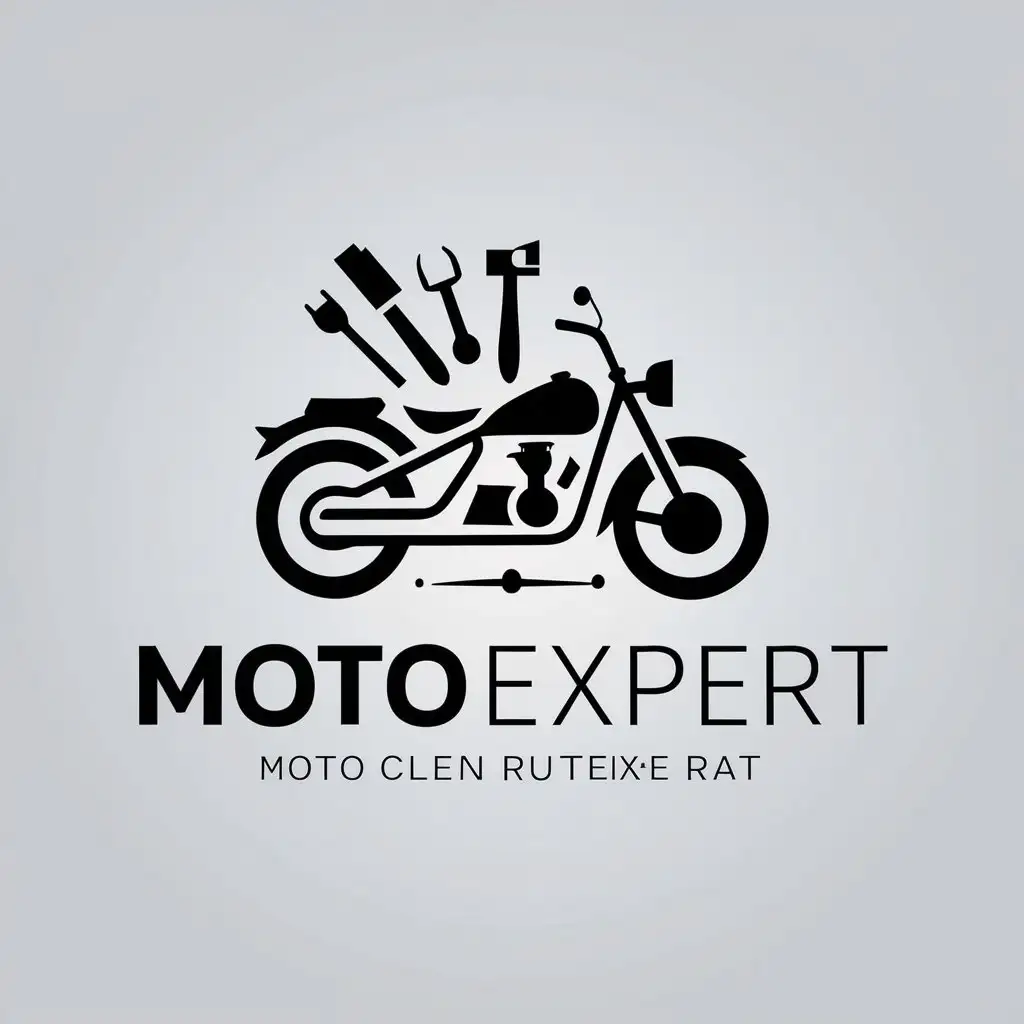 a vector logo design,with the text "MotoExpert", main symbol:Tools and motorcycle,Minimalistic,clear background