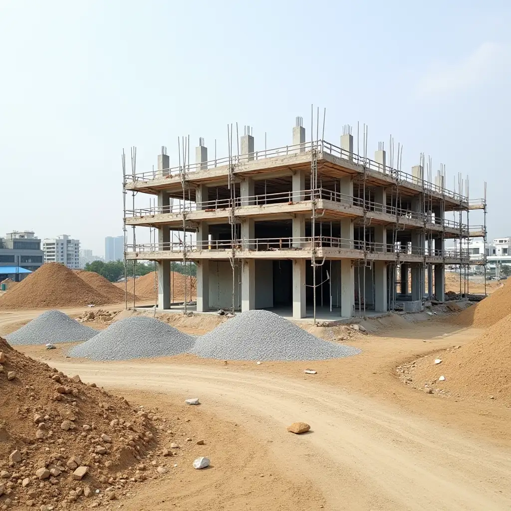 Construction-Site-with-Scaffolding-and-Earthworks-Under-a-City-Skyline