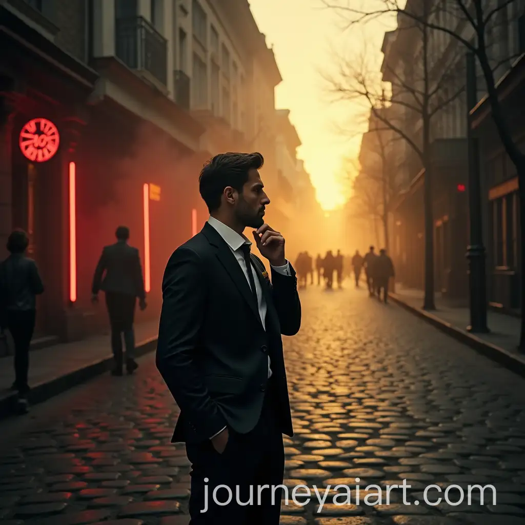 Man-Contemplating-at-Crossroads-with-Two-Diverging-Paths