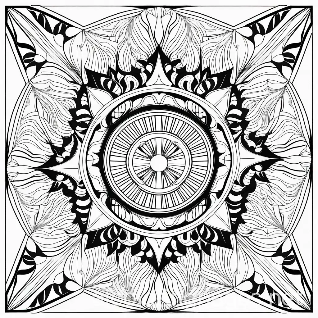 Kaleidoscope-3D-Stars-Coloring-Page-in-Black-and-White