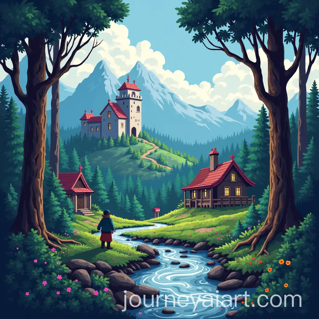 Retro-NES-Adventure-in-a-Fantasy-World-Featuring-Forests-Villages-and-Castles